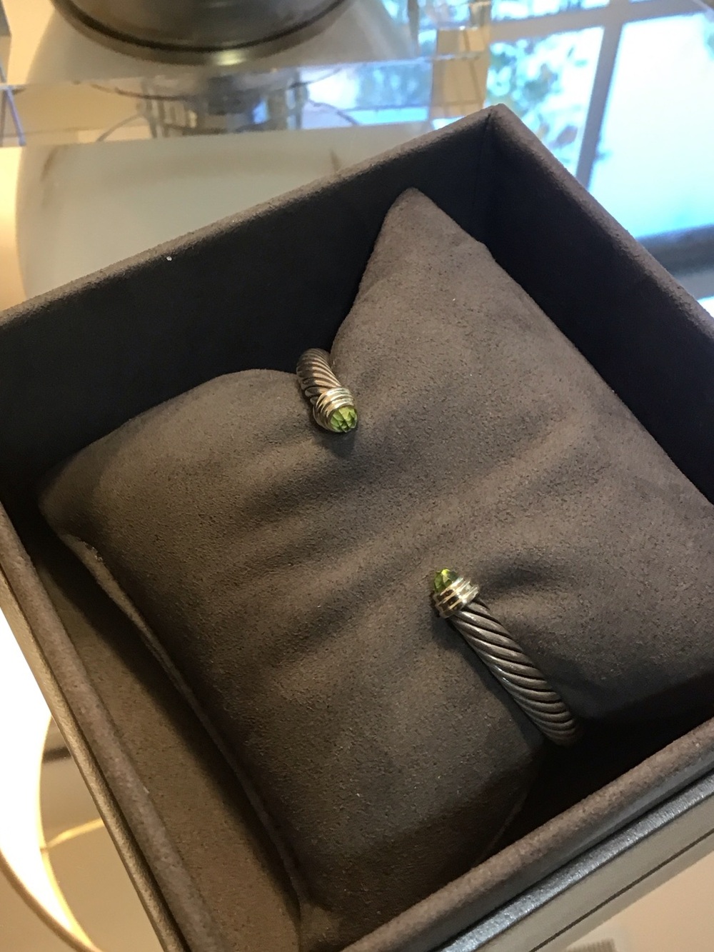 David Yurman Twisted Cable Cuff Bracelet with Green Stone Tips